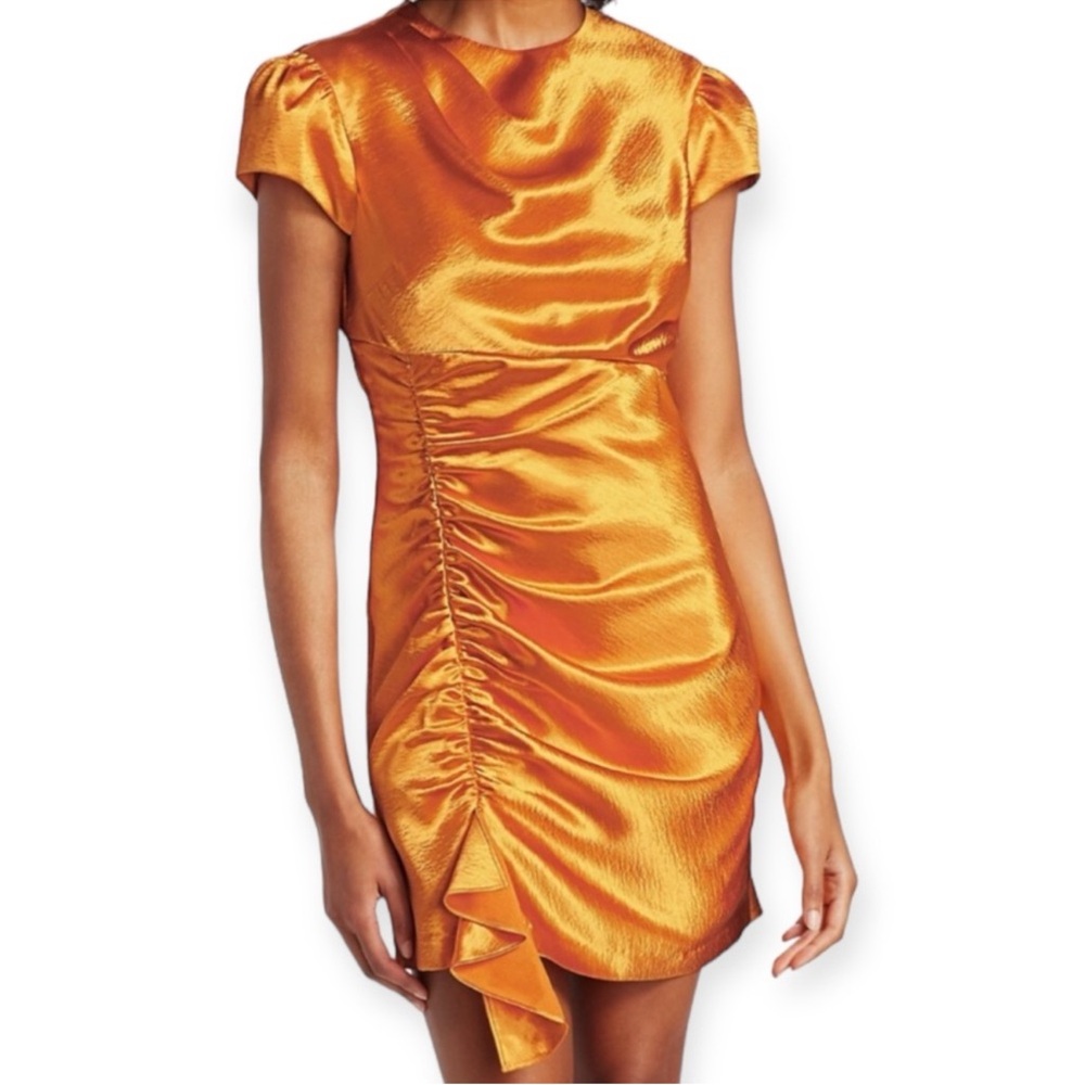 Cinq à Sept Natalia Ruched Satin Mini Dress In Citrine size 4